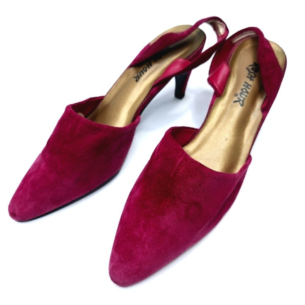 VTG Rush Hour Hot Pink Fuchsia Magenta Suede Strappy Slingback 3" Heels Sz 10 - Picture 4 of 7